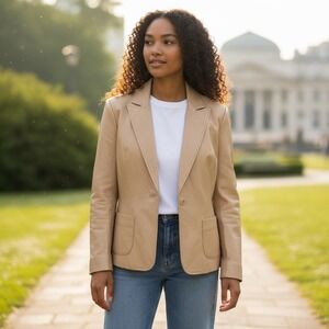 Beige Women's Leather Blazer Jacket from the Limited size 6 EUC‎